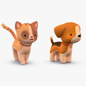 3D model Cute Cartoon Cat Dog Pack Collection